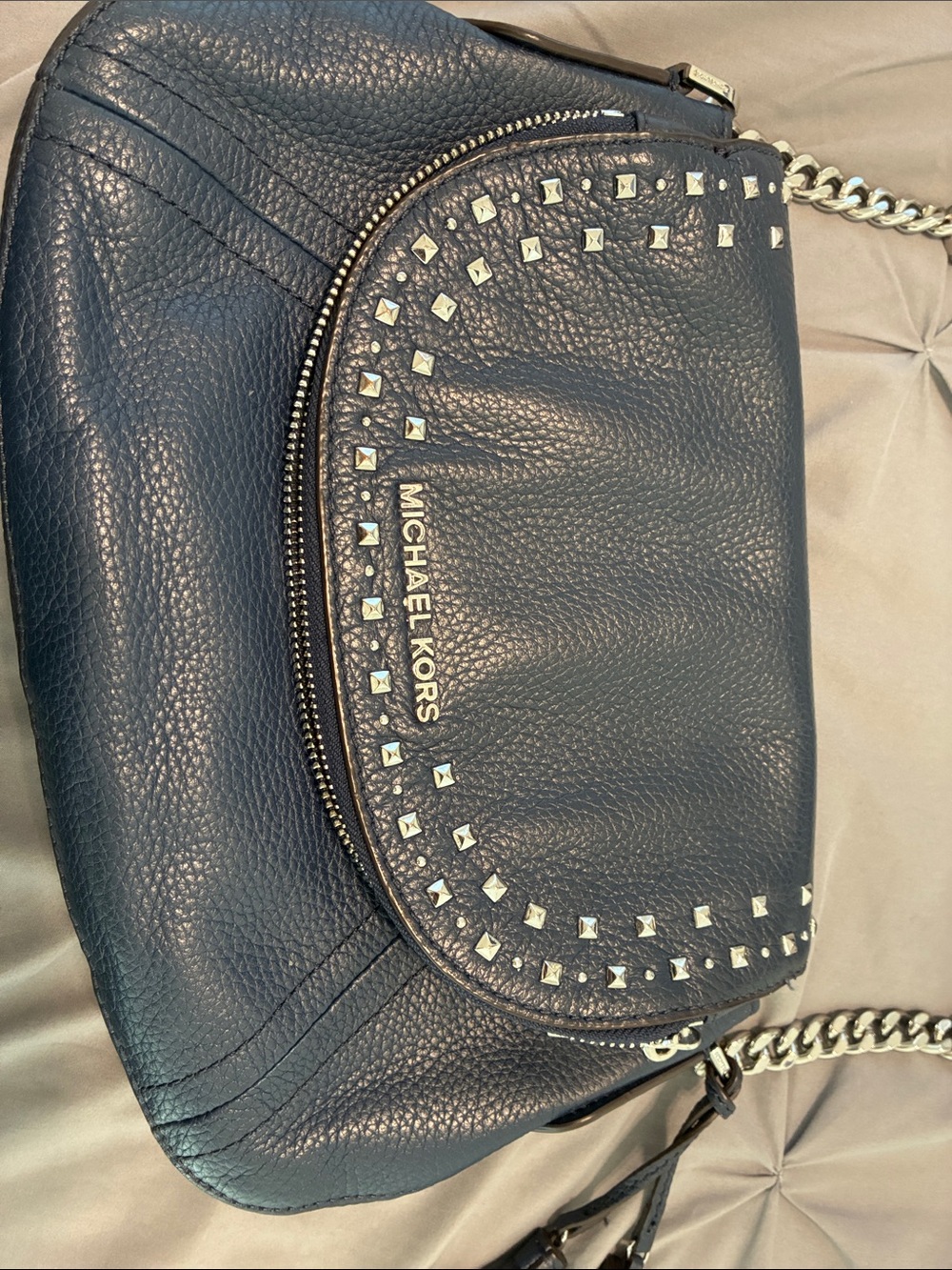 Michael Kors Navy Studded Leather Crossbody Purse